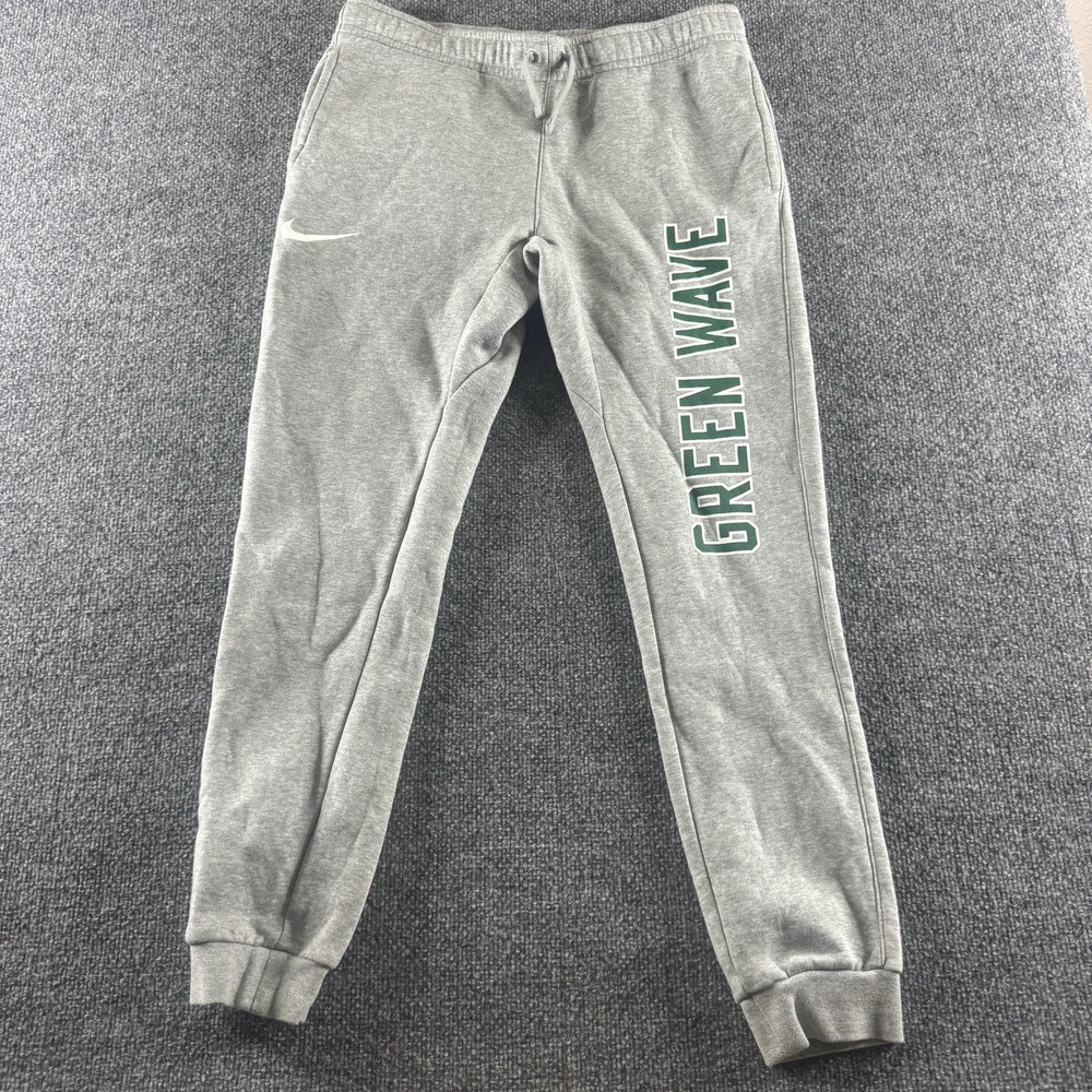 Green Wave Pants Mens Medium Gray NCAA Nike Fleece Sweatpants Jogger Graphic
